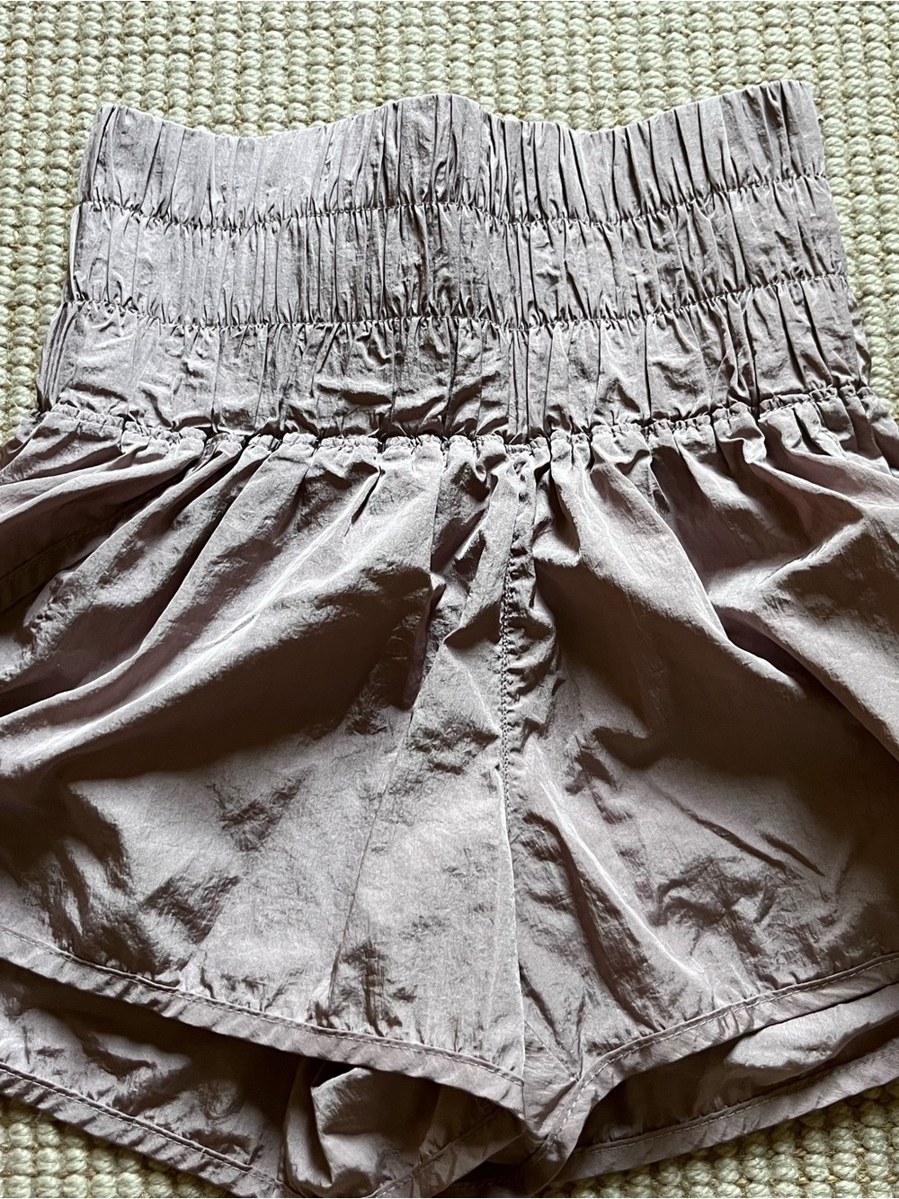 FP Movement by Free People High-Rise Smocked Waist Shorts in Mauve
